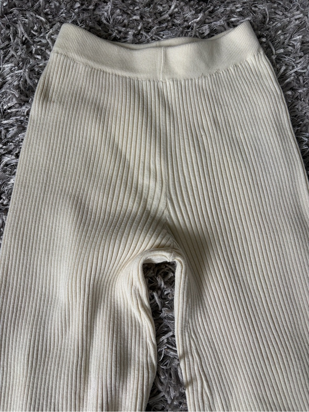 White fox Cream Ribbed Knit Kids Pants - Soft Everyday Bottoms XS